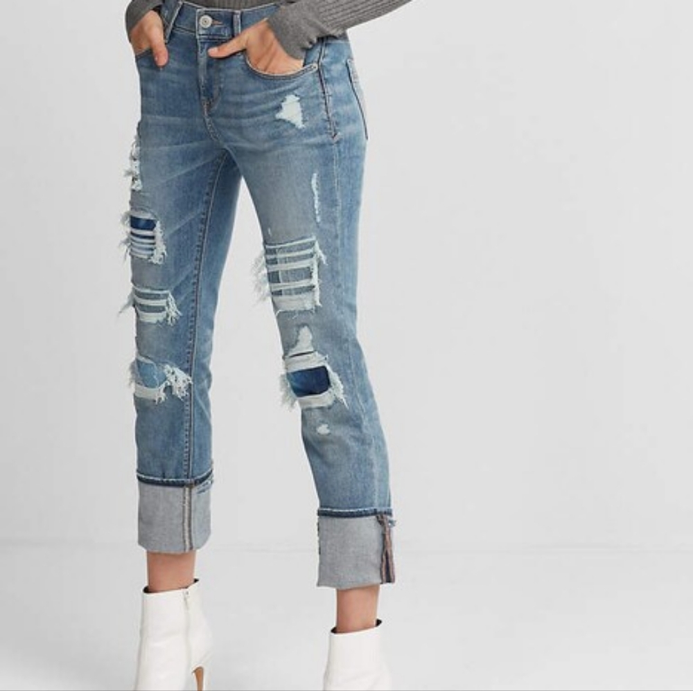 Express Cropped Skinny Mid Rise Jeans